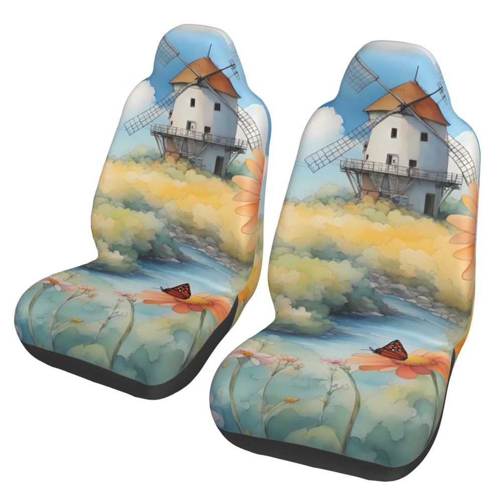 ViLlex Seat Covers Car Seat Cover Car Seat Protector Waterproof Universal Windmill in The Distance