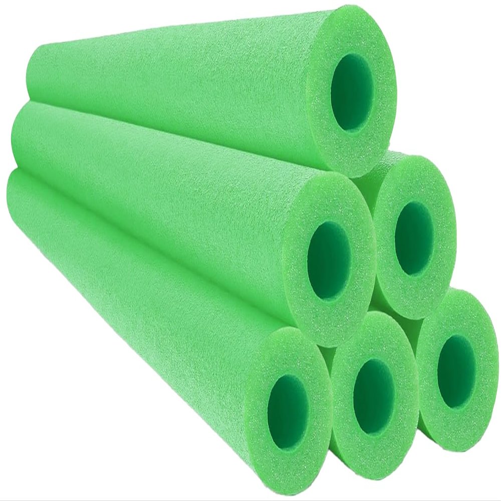 Chochkees Green Pool Noodles Swimming Hollow Core Foam Tube, Floating Thick Noodles for Floating, Pool Accessories, 52" (6-Pack)