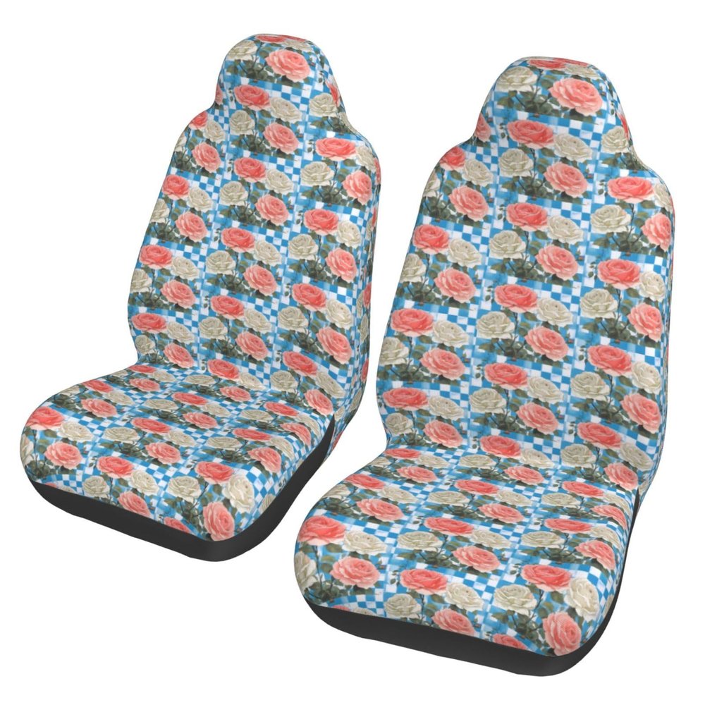ViLlex Seat Covers Car Seat Cover Car Seat Protector Waterproof Universal Plaid Background Roses