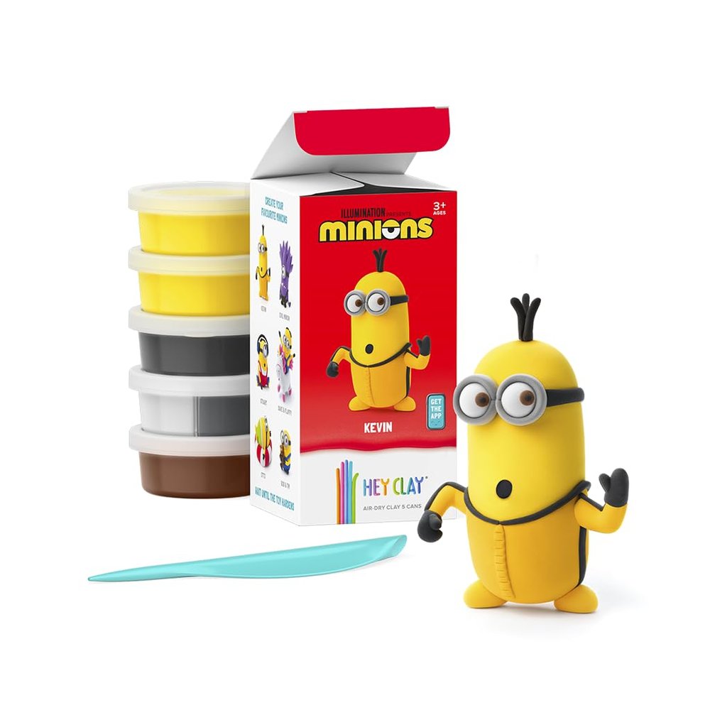 HEY CLAY Minions - Colorful Modeling Air Dry Clay for Kids - Air Dry Clay Kit 5 Cans and Sculpting Tools with Fun Interactive Instructions App - Age 3 and up (Kevin)