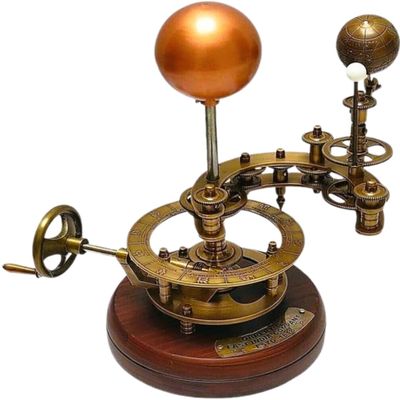 18" Antique Brass Finish Solar & Lunar Eclipse Orrery Outer Space Science Working Model | Vintage Retro Brass Orrery Mechanical Model of Solar System Nautical Sun Earth and Moon with Wooden Base
