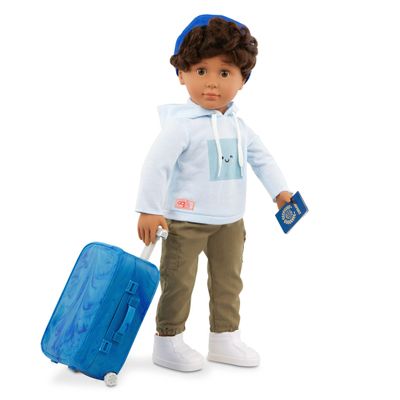 Our Generation - 45cm Boy Doll - Lifelike Hazel Eyes & Curly Brown Hair - Rolling Luggage & Travel Accessories - Pretend Play - Toys for children age 3 years and older - Milo