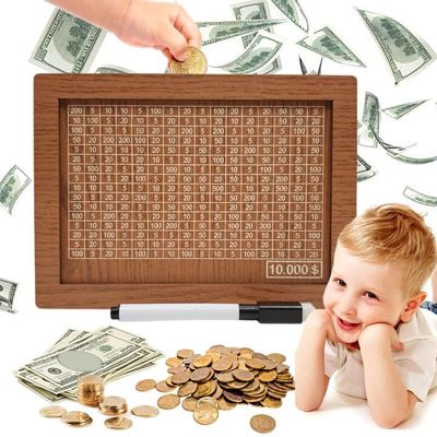 10000 Savings Challenge Box, Money Saving Box with Money Target and Numbers, Cash Vault Wooden Savings Box, Wooden Money Box, Coin Counter Piggy Bank for Adults, Wooden Coin Bank for Kids 10,000
