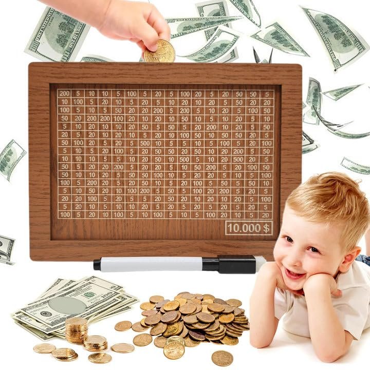 10000 Savings Challenge Box, Money Saving Box with Money Target and Numbers, Cash Vault Wooden Savings Box, Wooden Money Box, Coin Counter Piggy Bank for Adults, Wooden Coin Bank for Kids 10,000