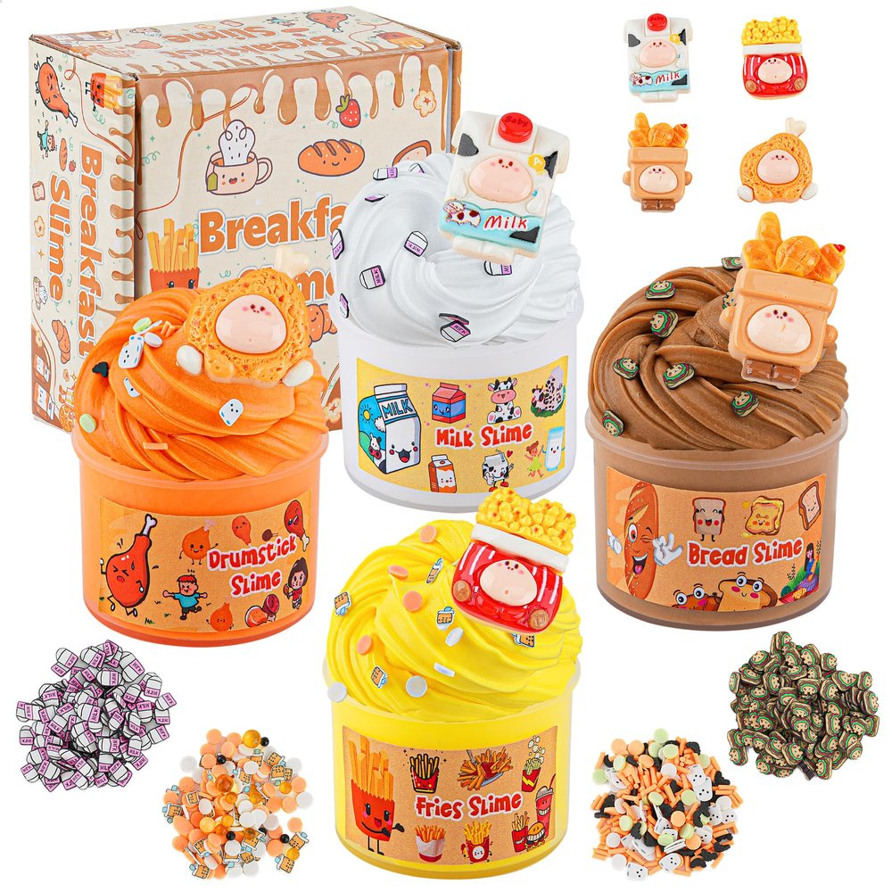4 Pack Food Butter Slime, Super Soft & Non-Sticky Slime Kit for Girls & Boys Ages 8-12, Slime Party Favors for Kids, Sensory Toys Holiday Birthday Easter Hallowmas Christmas Girls Gifts & Boys Gifts