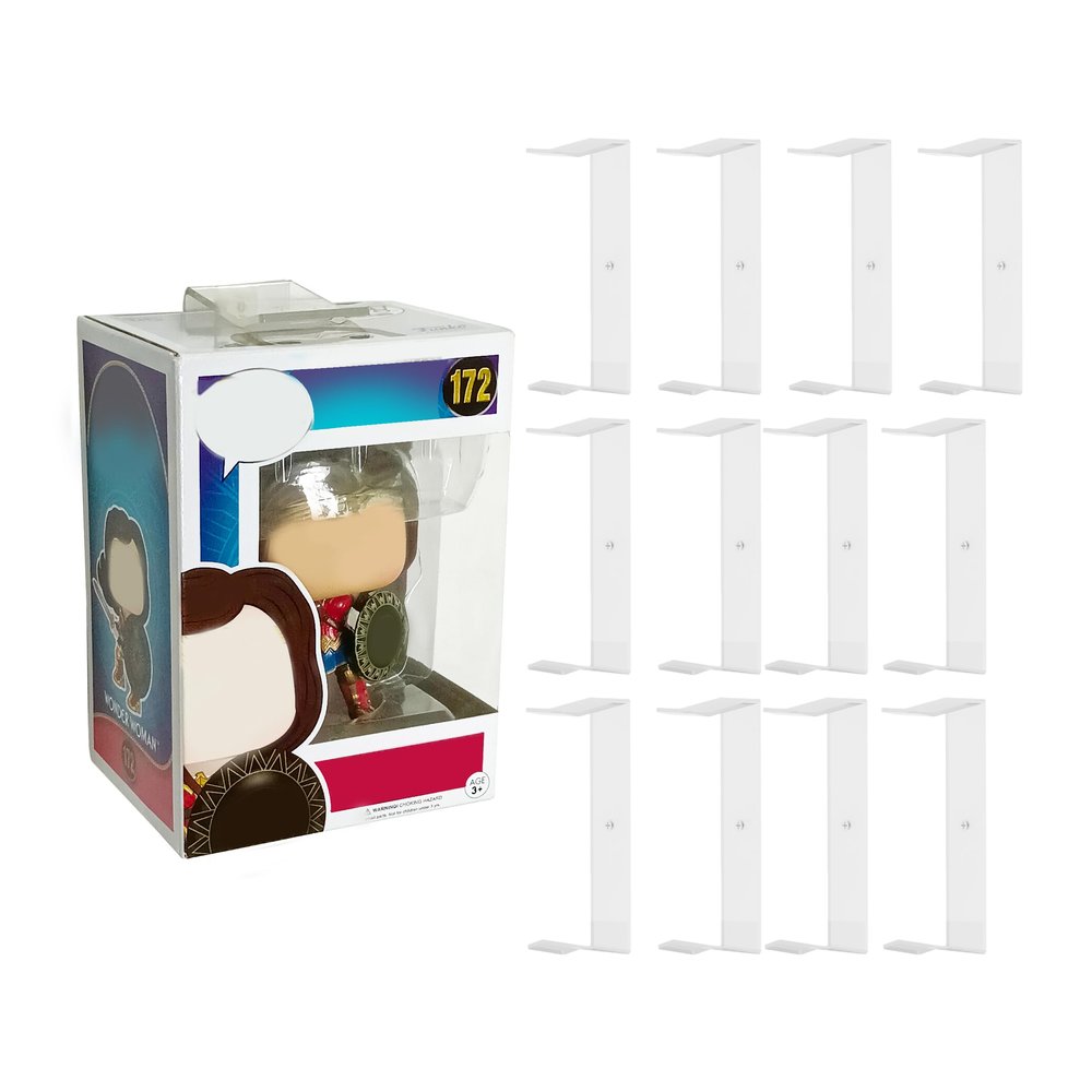 12-Pack Acrylic Shelves Wall Mount Compatible with Pop Figure Display in Box - No Drill Acrylic Floating Shelves Wall Display - for Collectible, Anime and Action Figurine Floating Shelves