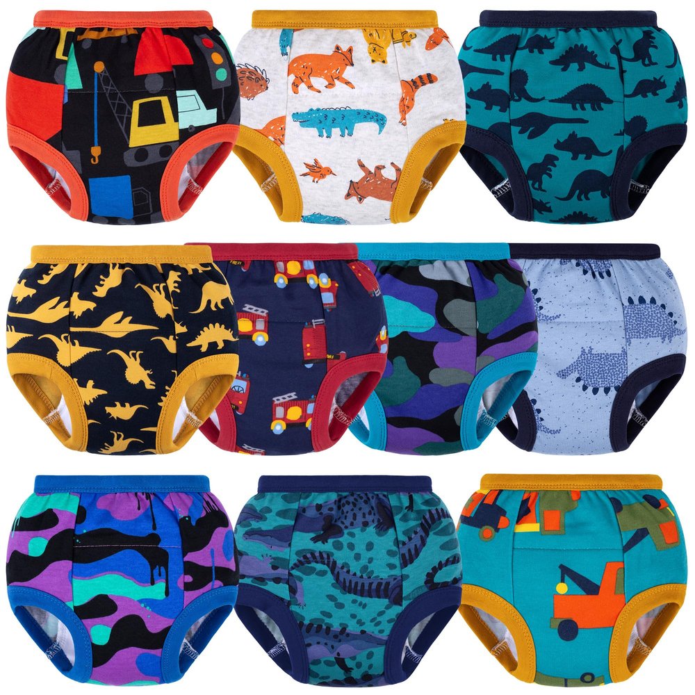 BIG ELEPHANT 10 Packs Baby Girls' and Boys' Potty Training Pants, 100% Cotton Absorbent Training Underwear for Toddler, 4T