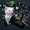 AP ARTSPER 2 Pack Night Glow Scratch Art Rainbow Painting Paper, Magic Glow-in-The-Dark Scraping, Van Gogh Style Creative Craft Set, Fun DIY Toy Sketch Card Scratchboard for Kids, Adults (Dog/Cat) view 2