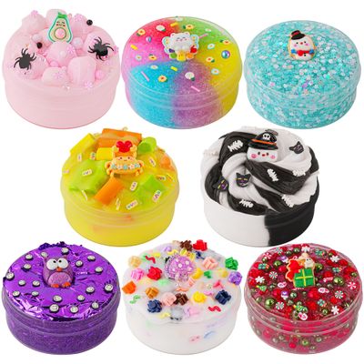 8 x 100ml Textures Slimes Kit for Kids, Slime Variety Pack Different Textures, with Snow Fizz, Sequins, Butter, Bead Slime, Slimes Party Favors for Girls & Boys, Birthday Easter Toy
