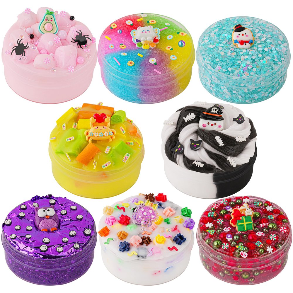 8 x 100ml Textures Slimes Kit for Kids, Slime Variety Pack Different Textures, with Snow Fizz, Sequins, Butter, Bead Slime, Slimes Party Favors for Girls & Boys, Birthday Easter Toy