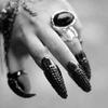 XJKLBYQ 10 PCS Halloween Costume Claws Fake Nails Ring Set, Gothic Punk 3 Sizes Crystal Full Finger Rings Paved Paw Bend Fingertip Fingernail Claw Girls Ring False Easy Long Nails (Black) view 4