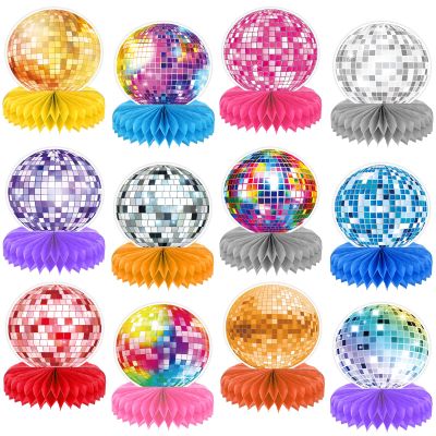12PCS Disco Ball Centerpieces Disco Ball Party Decorations Colorful Disco Ball Table Decor 70s 80s Theme Music Party Honeycomb Centerpieces for Party Birthday Supplies
