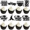 Ephlyn 24Pcs Graduation Cupcake Toppers Glitter Senior Class of 2026 Cake Toppers Diploma Grad Cap Cupcake Picks 2026 for Grade Graduation Party Supplies Black view 1