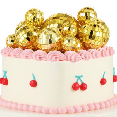 12 Pcs Disco Ball Cake Toppers, 5 Sizes Disco Ball Birthday Party Decorations Small Disco Ball Table Centerpiece Decor for 70s Disco Themed Dance Party Supplies Last Disco Party Gold