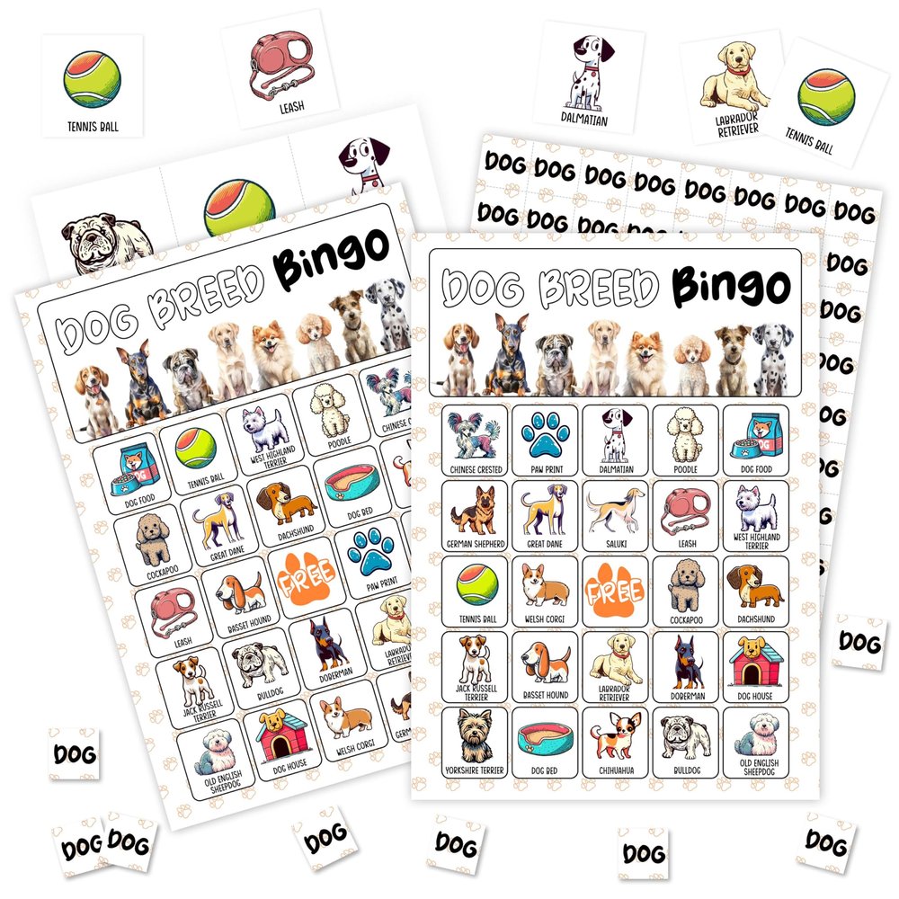 Dog Games Bingo Cards, Puppy Theme Bingo Game, Pet Game for Family Friends Large Multiplayer Group Activities, Dog Party Birthday Favors Gifts -10