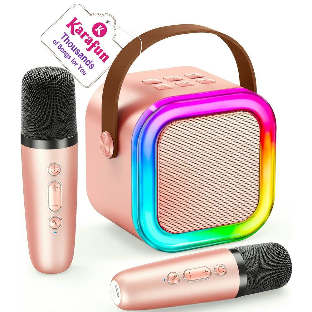 Mini Karaoke Machine for Kids, 2026 TOP Toys Birthday Valentine's Day Gifts Ideas for Girls Ages 4, 5, 6, 7, 8, 9, 10, 12+ Years Old, Portable MP3 Player with 2 Wireless Mics for Family Home Party