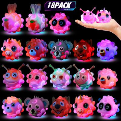 KissFree Light Up Animal Pop Fidget Balls, Valentines Day Gifts for Kids School Classroom, School Exchange Gifts for Boys Girls, Valentines Party Favors, Goodie Bags Stuffers for Kids