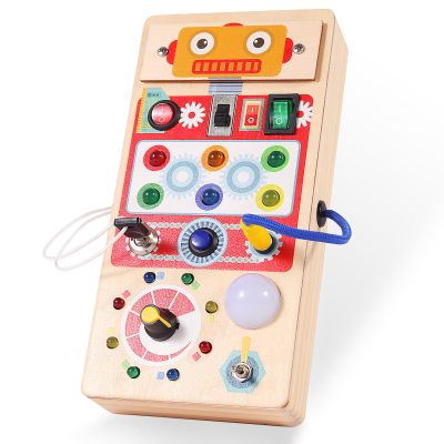 Asweets Montessori Busy Board for Toddler, Red Robot Sensory Board with 8 LED Shape Light Switches, Travel & Gift Toys for Kids