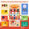 Asweets Montessori Busy Board for Toddler, Red Robot Sensory Board with 8 LED Shape Light Switches, Travel & Gift Toys for Kids view 3