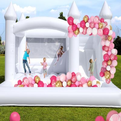 15x15FT White Bounce House for Kids Adults, with Slide & Ball Pit, (Commercial Grade Heavy Duty PVC) (950W Blower), Large Jumper Bouncy Inflatable Castle, Wedding, Birthday Party, Baptism, 15x15x10ft