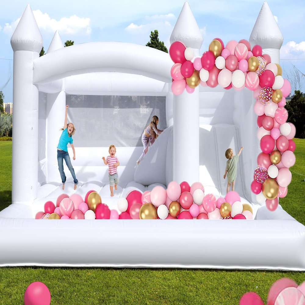 15x15FT White Bounce House for Kids Adults, with Slide & Ball Pit, (Commercial Grade Heavy Duty PVC) (950W Blower), Large Jumper Bouncy Inflatable Castle, Wedding, Birthday Party, Baptism, 15x15x10ft