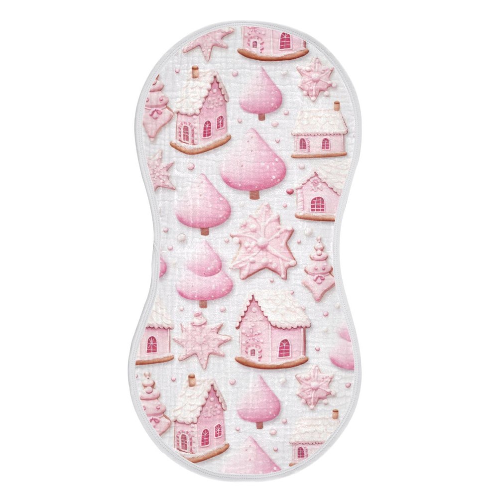 J JOYSAY Pink Christmas Cookies Gingerbread Baby Burp Cloths for Boys Girls Large 22''x11'' Cotton Burp Rags Extra Absorbent Soft 4 Layer Burp Cloths Pack for Boy Spit Up 1 Pack