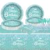 81Pcs Teal and Silver Tableware Set Sparkling Diamonds Party Decoration for Girls and Women Birthday Party Supplies (Blue) view 4