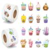 BeYumi Bubble Tea Sticker Roll - 1000Pcs Boba Stickers in 2 Rolls Waterproof Vinyl Drinks Theme Cute Kawaii Bubble Tea Decals Gift Laptop Bottle Scrapbooking Luggage Computer Envelope Decor for Kids view 1