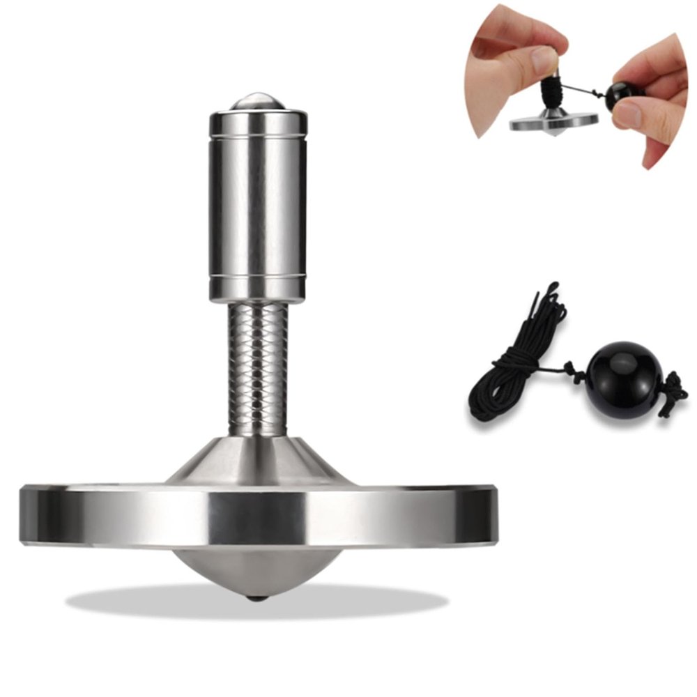 RullPulu Premium Spinning Top with String, 304 Stainless Steel Anty-Gravit Gyroscope, Perfect Balance, Spin Long Time More Than 15 Minutes,Stress Relief Kill Time Toys (L/Silver)
