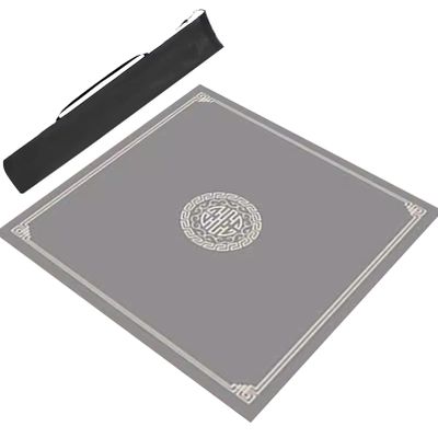China Style Printing Mahjong Table Mat with Storage Bag, Playing Card Board Game Playmat Anti Slip Velvet Game Mat (Color : Gray-1, Size : 23.6x23.6inch/60x60cm)