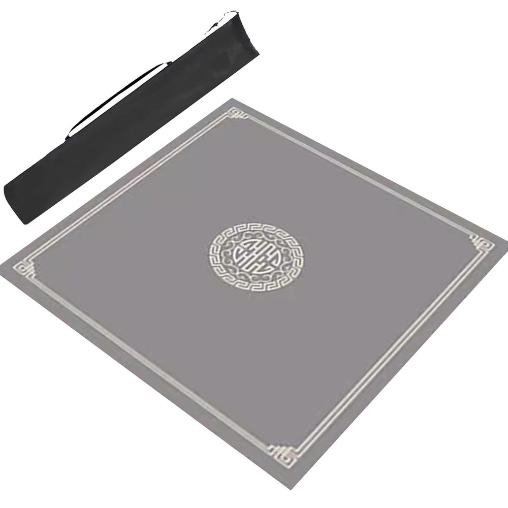 China Style Printing Mahjong Table Mat with Storage Bag, Playing Card Board Game Playmat Anti Slip Velvet Game Mat (Color : Gray-1, Size : 23.6x23.6inch/60x60cm)