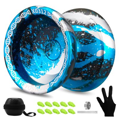YOYOSTUDIO X0312 Responsive Yoyo Professional Yoyo for Adults Kids, Unresponsive Yoyos for Fingerspin Yoyos Tricks with Yo Yo Bearing Kit,10 Yo-Yo Strings, Case & Glove (Black Blue Silver)