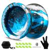 YOYOSTUDIO X0312 Responsive Yoyo Professional Yoyo for Adults Kids, Unresponsive Yoyos for Fingerspin Yoyos Tricks with Yo Yo Bearing Kit,10 Yo-Yo Strings, Case & Glove (Black Blue Silver) view 1