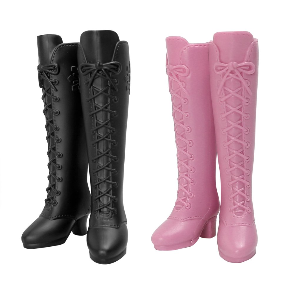 2 Pairs Doll Boots Shoes Wear Clothes Outfit Handmade Costumes Replacement for 1/6 Doll Fashionable Cowboy Wearing Fashion (Pink, Black)