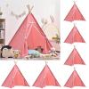 6 PCS Pink Kids Teepee Play Tent, Foldable Washable Tipi Tent Kids Boho Tent, Playhouse for Girls Boys Sleepovers Party Birthday Party Slumber Party for Indoor Outdoor Games view 1