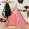 6 PCS Pink Kids Teepee Play Tent, Foldable Washable Tipi Tent Kids Boho Tent, Playhouse for Girls Boys Sleepovers Party Birthday Party Slumber Party for Indoor Outdoor Games view 2