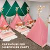 6 PCS Pink Kids Teepee Play Tent, Foldable Washable Tipi Tent Kids Boho Tent, Playhouse for Girls Boys Sleepovers Party Birthday Party Slumber Party for Indoor Outdoor Games view 3