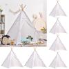 6 PCS White Kids Teepee Play Tent, Foldable Washable Tipi Tent Kids Boho Tent, Playhouse for Girls Boys Sleepovers Party Birthday Party Slumber Party for Indoor Outdoor Games view 1