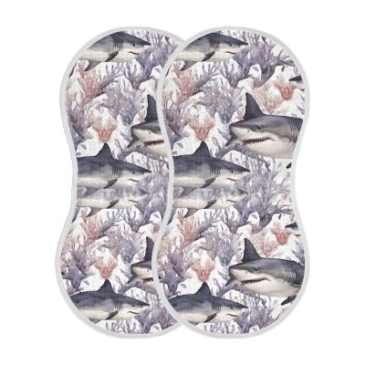 xigua Cute Sharks Baby Burp Cloths for Boys and Girls, 2 Pack Absorbent Muslin Baby Burp Cloths, Soft Newborn Towel for Unisex 22''X11''