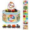Wooden Activity Cube 9-in-1 Montessori Toys for 1+ Year Old Boys Girls Educational Learning Toys for Toddlers Age 1-2 One Year Old First Birthday Gift Bead Maze Magnetic Trains Track Shape Sorter view 1