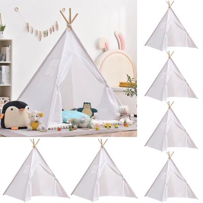 Wholelovein 6 PCS Kids Teepee Play Tent, Foldable Washable Tipi Tent Kids Boho Tent, Playhouse for Girls Boys Sleepovers Party Birthday Party (White)