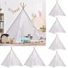 Wholelovein 6 PCS Kids Teepee Play Tent, Foldable Washable Tipi Tent Kids Boho Tent, Playhouse for Girls Boys Sleepovers Party Birthday Party (White) view 1