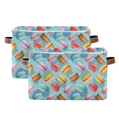 AMmao Rectangular Storage Basket Macaron Blue Pattern Foldable Fabric Storage Bin with Handles Toys Book Clothes Bin for Closet Shelf Nursery Office Laundry Bedroom Decor 2 Pack
