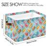 AMmao Rectangular Storage Basket Macaron Blue Pattern Foldable Fabric Storage Bin with Handles Toys Book Clothes Bin for Closet Shelf Nursery Office Laundry Bedroom Decor 2 Pack view 3