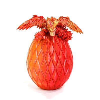 Flavery 3D Printed Flying Dragon Egg - 7" Winged Dragon in Diamond Easter Eggs, Flexible Crystal Animal Inside, Mystery Dragon Eggs Gift, Desk Decoration, Fidget Toy (Red Mix Gold)