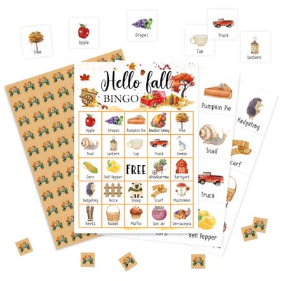 Fall Harvest Bingo Cards & Supplies - Thanksgiving & Birthday Party Decor & Favors, Card Gifts for Friends & Family Holiday, 02