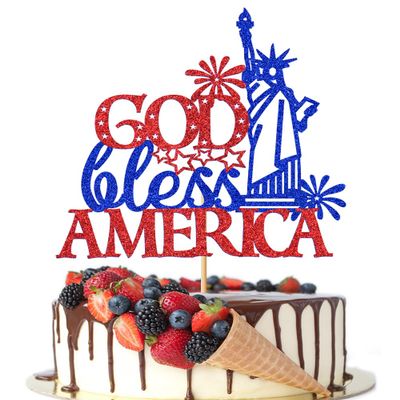 Crseniny God Bless America Cake Topper,July 4th USA Independence Day