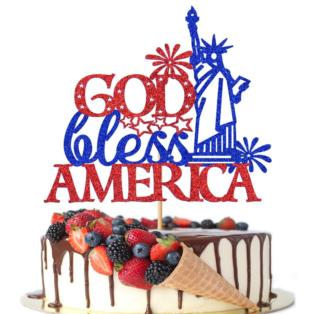 Crseniny God Bless America Cake Topper,July 4th USA Independence Day