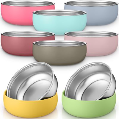 Nuogo 8 Pcs 304 Stainless Steel Baby Bowls with Removable Silicone Shell Toddler Bowls Kids Anti Scald Snack Container for Food Feeding, Dishwasher Safe (Bright Color)