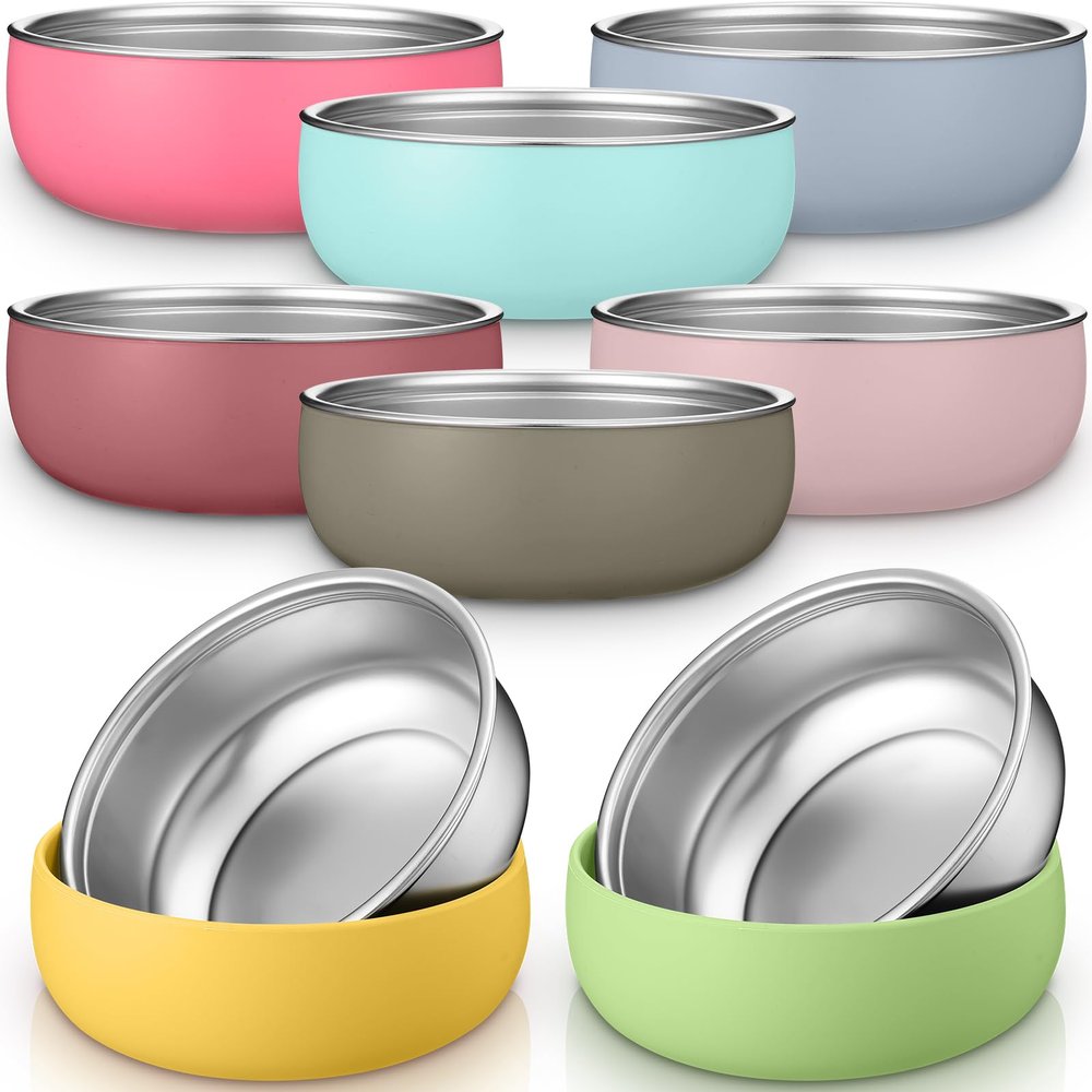Nuogo 8 Pcs 304 Stainless Steel Baby Bowls with Removable Silicone Shell Toddler Bowls Kids Anti Scald Snack Container for Food Feeding, Dishwasher Safe (Bright Color)
